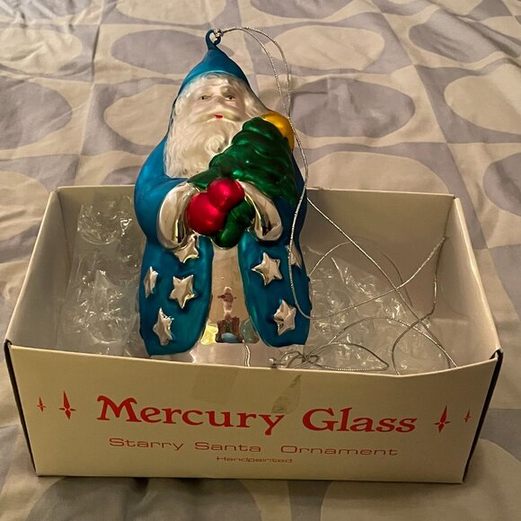 Vintage Department 56 Mercury Glass Starry Santa Holiday Christmas Ornament - Picture 3 of 5